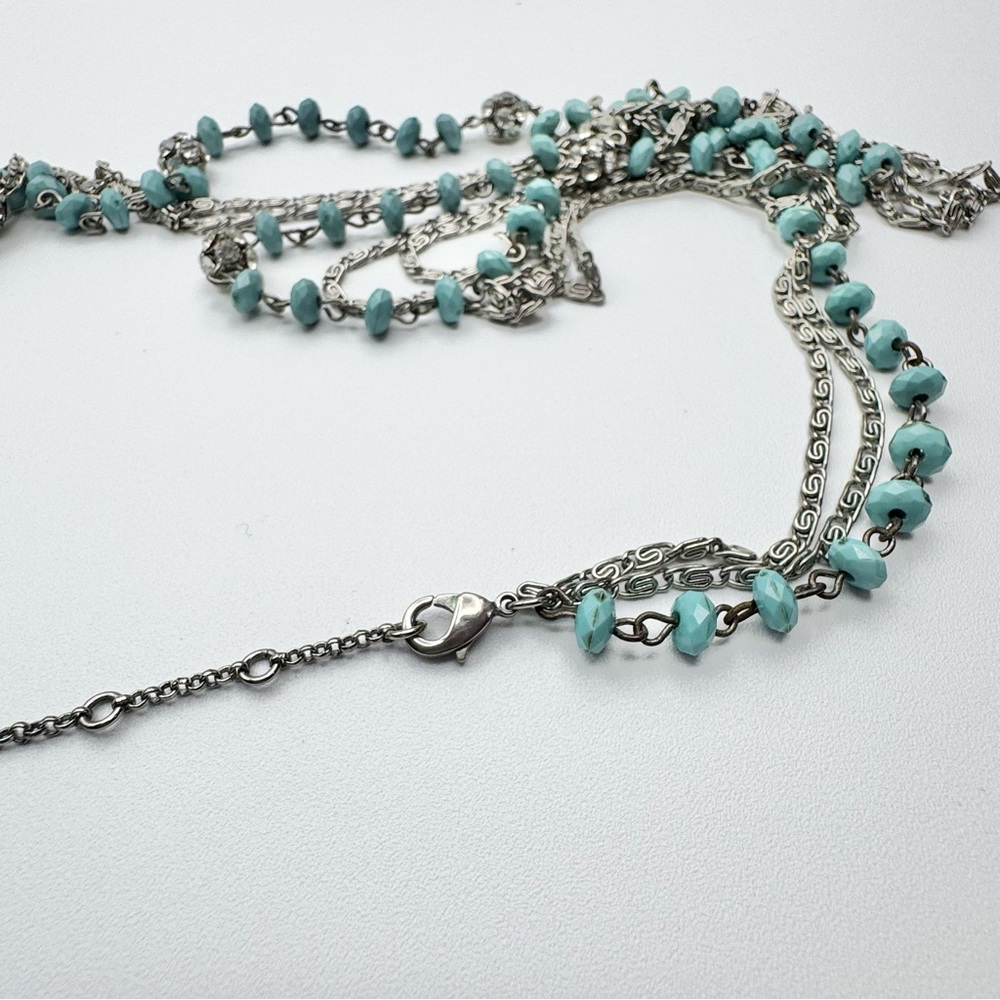 Turquoise Multi-strand Boho Necklace Silver Toned Chains 28” - Picture 10 of 11